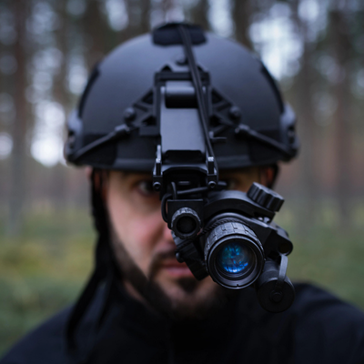 A soldier tests gen 2 vs gen 3 night vision goggles during a field training session