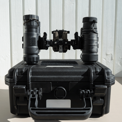 Night vision goggles neatly placed on hard case, showing night vision goggles storage tips