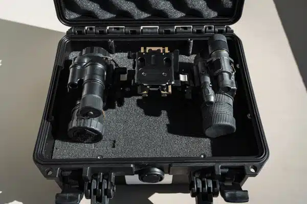 Night vision goggles stored in foam-lined protective case following night vision goggles storage tips