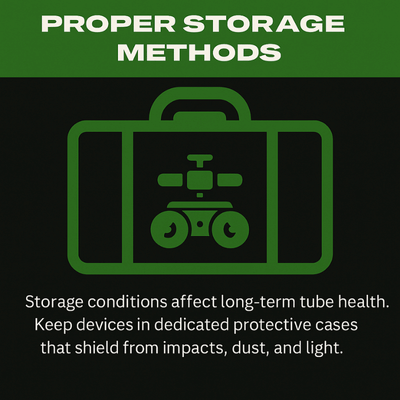 Infographic on proper night vision storage methods to maintain device health and long-term performance